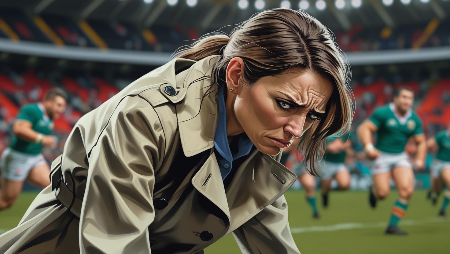 An angry woman and a rugby match