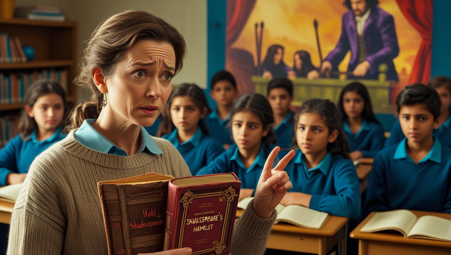 A woman teaching Shakespeare to a disinterested class