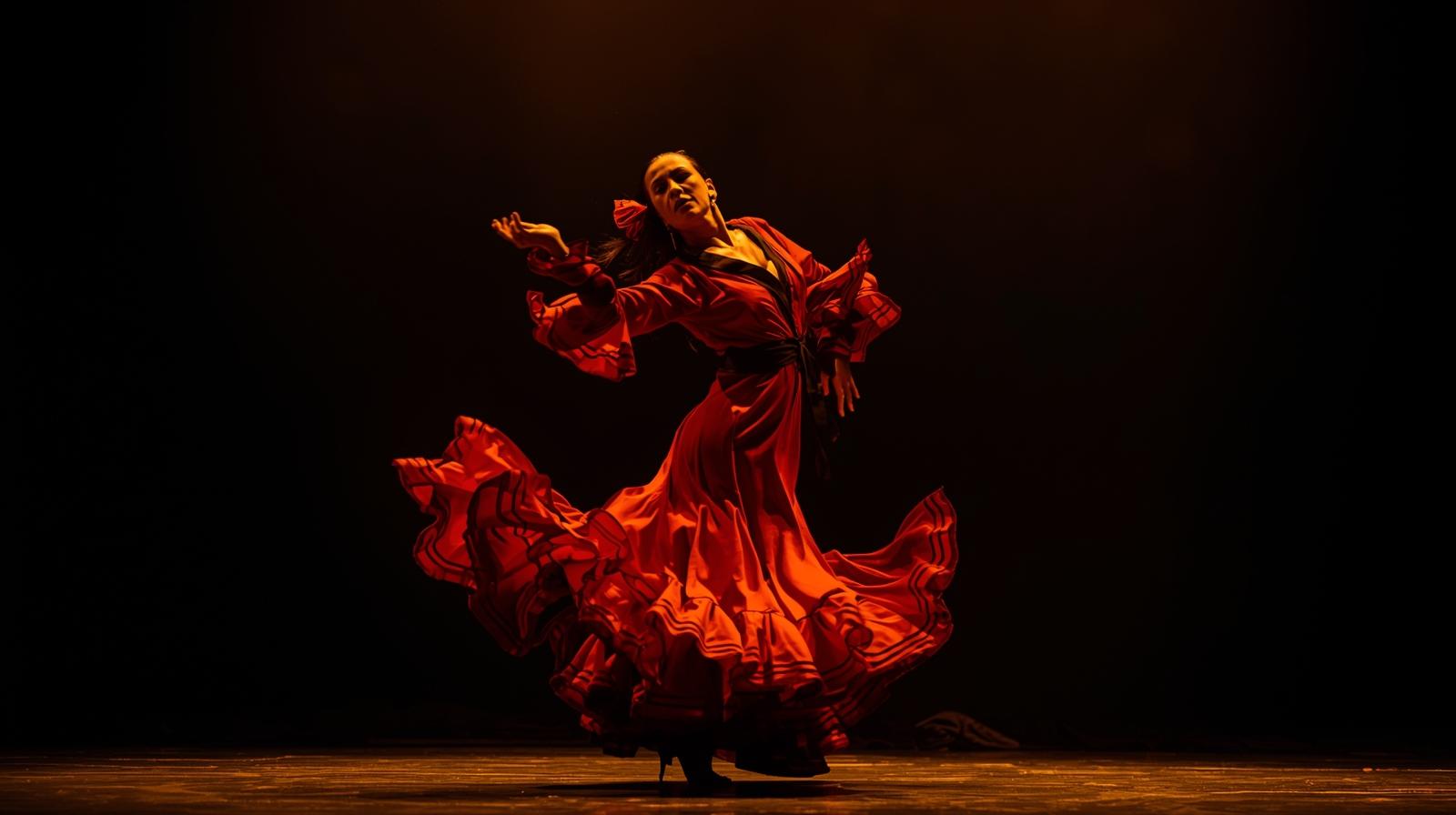 A woman dancing Flamenco alone